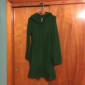Free People Green Knit Long Sweater Coat